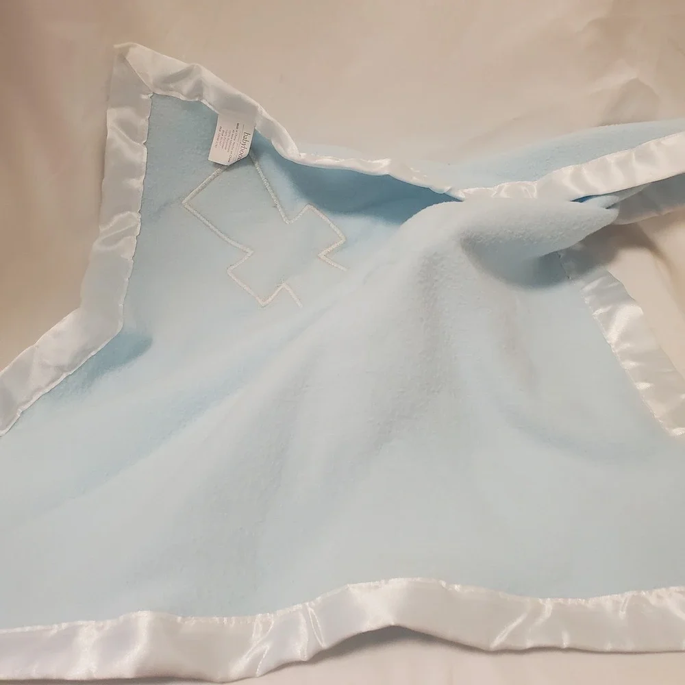 Baby Boom Lovey Security Blanket White Angel Bear Satin Like Cross Trim Religion